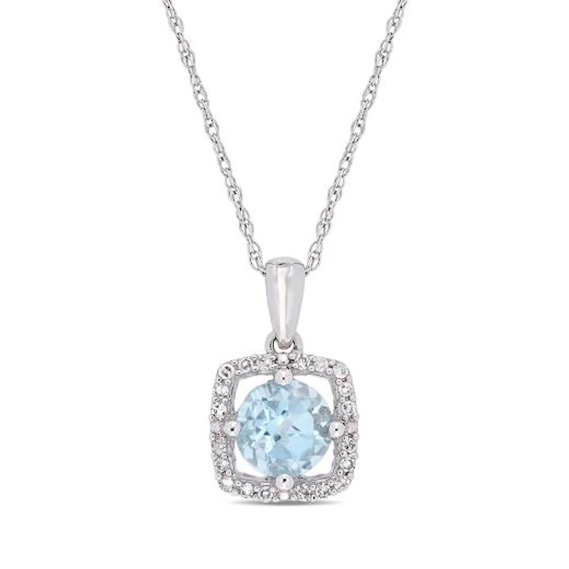 Julianna B 10K White Gold Diamond and Blue Topaz Fashion Pendant with Chain
