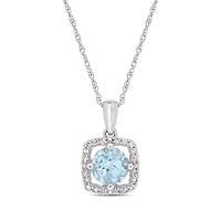 Julianna B 10K White Gold Diamond and Blue Topaz Fashion Pendant with Chain