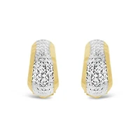 10K Yellow and White Gold Diamond Cut Huggies with Omega Back