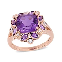 Julianna B Sterling Silver & 18K Rose Gold Plated Amethyst & White Topaz Ring
