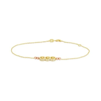 10K Yellow and Rose Gold 7.25" Cubic Zirconia Circle Bracelet