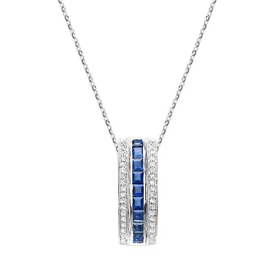 Monaco 10K White Gold Sapphire & Diamond Pendant