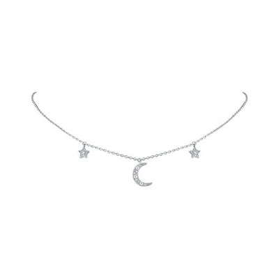 Sterling Silver Diamond Moon & Star Necklace