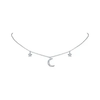 Sterling Silver Diamond Moon & Star Necklace
