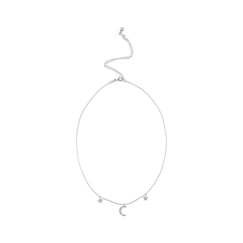 Sterling Silver Diamond Moon & Star Necklace