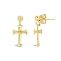 10K Yellow Gold Cross Dangle Earrings