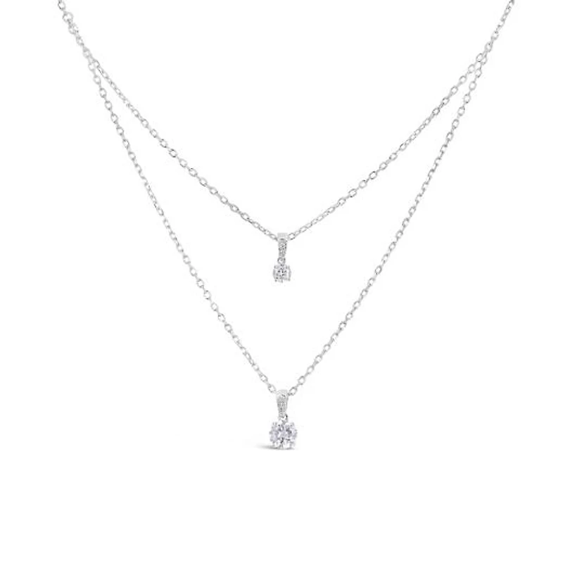 Sterling Silver 19" Cubic Zirconia Solitaire Layered Necklace