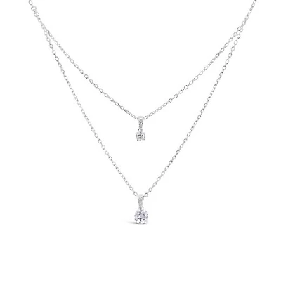 Sterling Silver 19" Cubic Zirconia Solitaire Layered Necklace