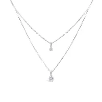 Sterling Silver 19" Cubic Zirconia Solitaire Layered Necklace