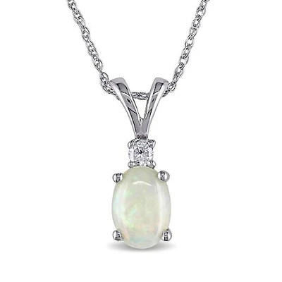 Julianna B 10K White Gold 0.04CTW Diamond & Opal Pendant