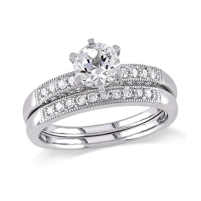 Julianna B 10K White Gold 0.33CTW Diamond & Sapphire Bridal Ring Set