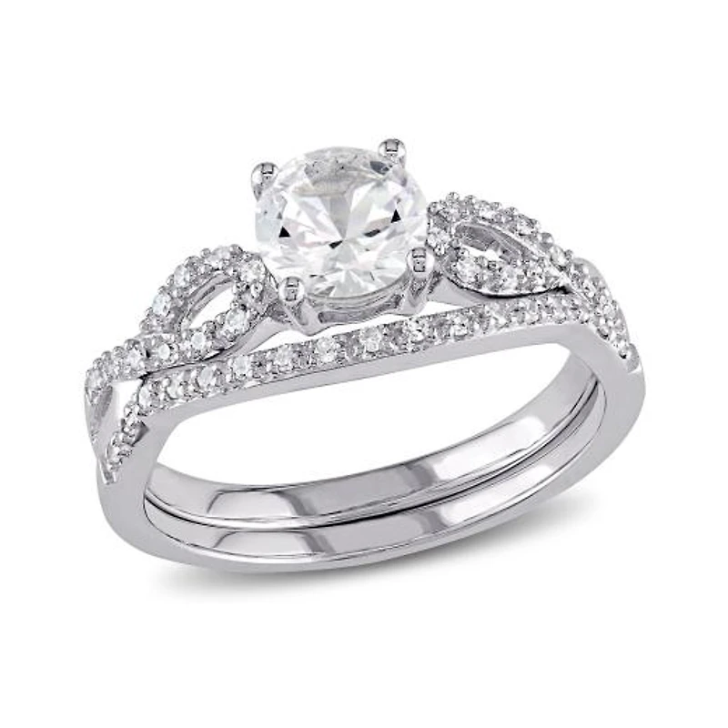 Julianna B 10K White Gold Created Sapphire & Diamond Bridal Set