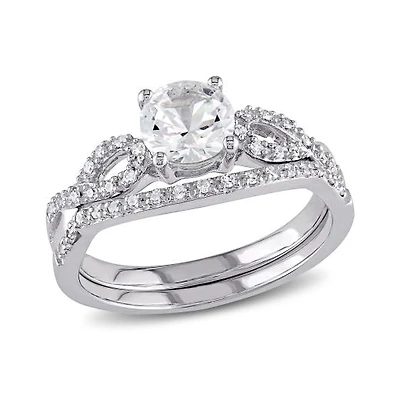Julianna B 10K White Gold Created Sapphire & Diamond Bridal Set