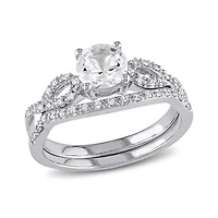 Julianna B 10K White Gold Created Sapphire & Diamond Bridal Set