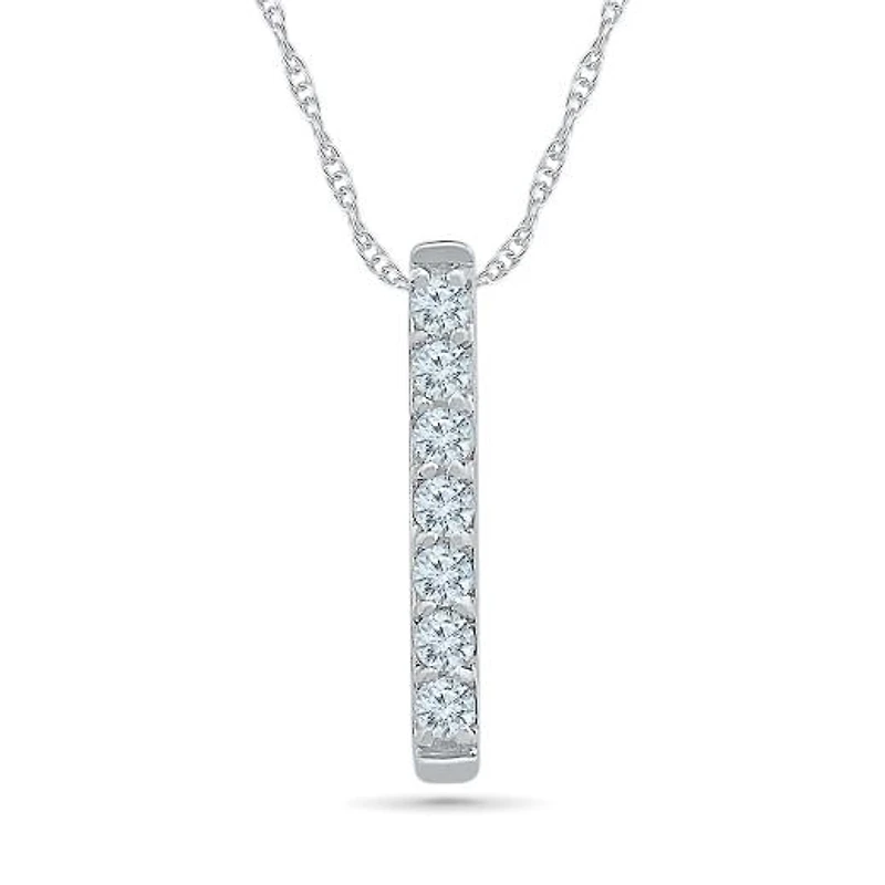 10K White Gold Diamond Bar Pendant