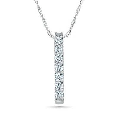10K White Gold Diamond Bar Pendant