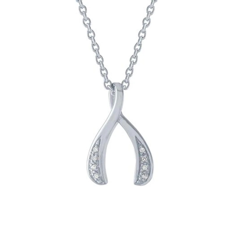 Sterling Silver Diamond Wishbone Pendant