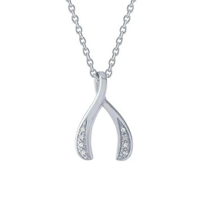 Sterling Silver Diamond Wishbone Pendant