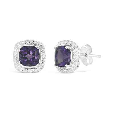 10K White Gold Amethyst & Diamond Earrings
