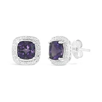 10K White Gold Amethyst & Diamond Earrings