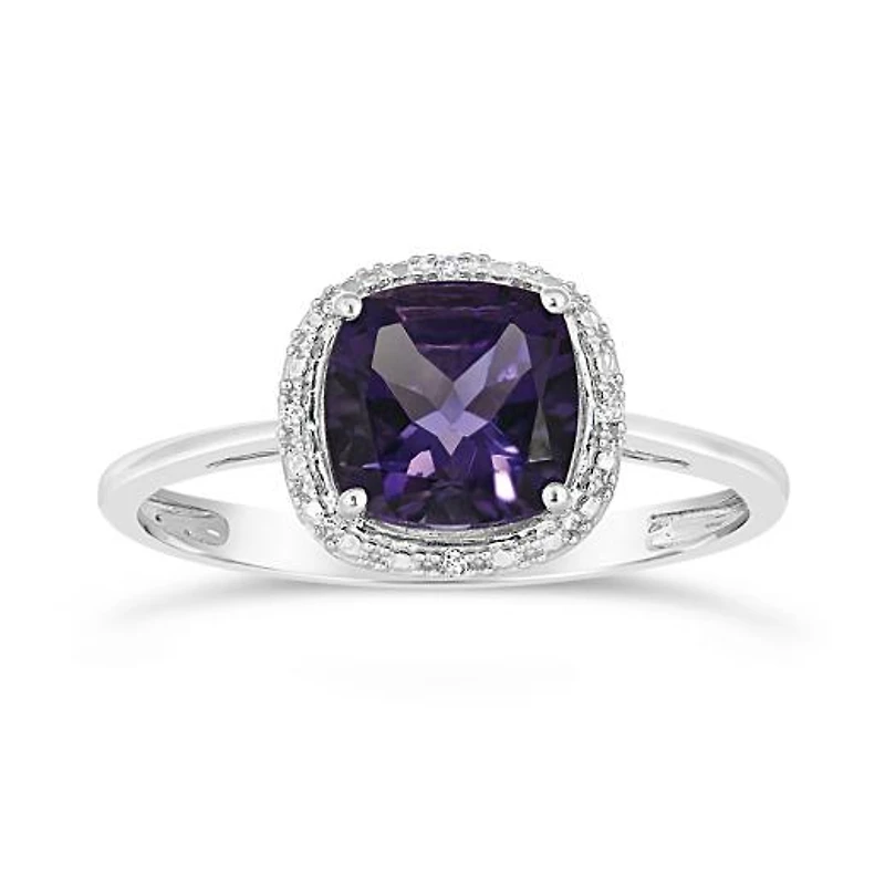 10K White Gold Amethyst & Diamond Ring