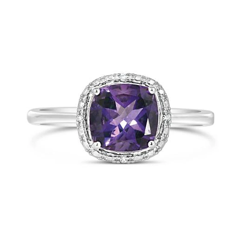 10K White Gold Amethyst & Diamond Ring