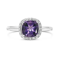 10K White Gold Amethyst & Diamond Ring