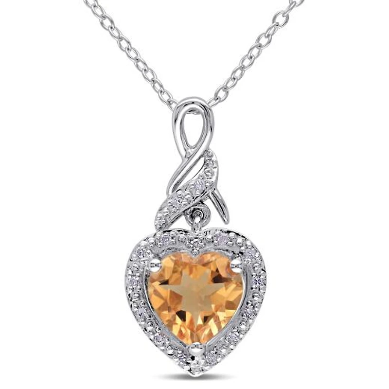 Julianna B Sterling Silver Citrine & Diamond Heart Twist Pendant with Chain