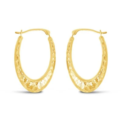 10K Yellow and White Gold Diamond Cut Oval Creole Hoops