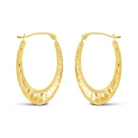10K Yellow and White Gold Diamond Cut Oval Creole Hoops