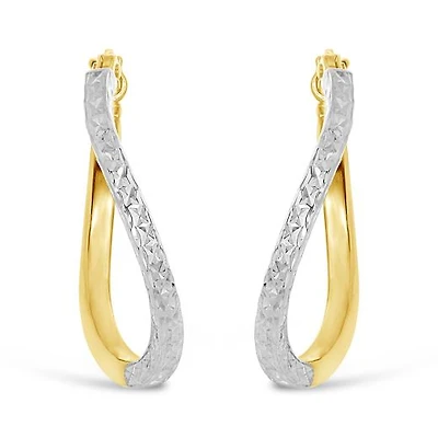 10K Yellow and White Gold Diamond Cut Twisted Hoops