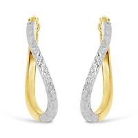 10K Yellow and White Gold Diamond Cut Twisted Hoops