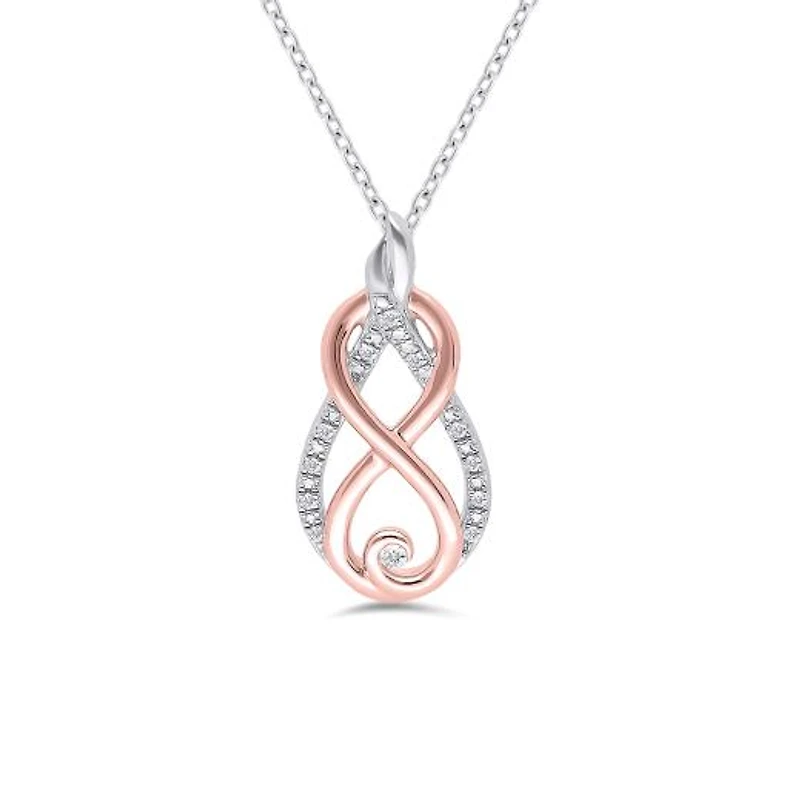 Sterling Silver Rose Gold Plated Diamond Infinity Pendant