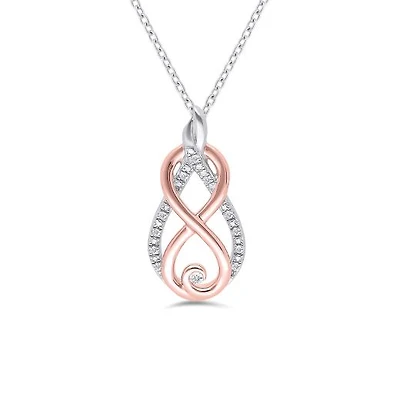 Sterling Silver Rose Gold Plated Diamond Infinity Pendant