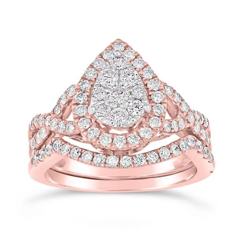 10K Rose Gold 1.00CTW Pear Shaped Bridal Set
