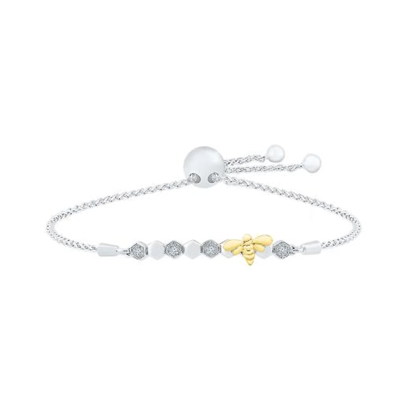 Sterling Silver 10K Yellow Gold Diamond Bee Bracelet