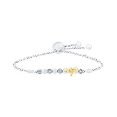 Sterling Silver 10K Yellow Gold Diamond Bee Bracelet
