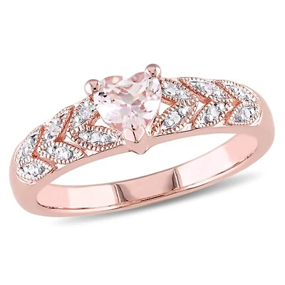 Julianna B Sterling Silver Morganite & Diamond Accent Vintage Heart Ring