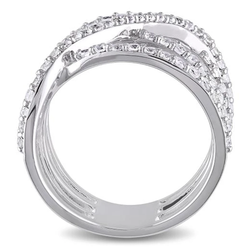 Julianna B Sterling Silver White Topaz Crossover Split Shank Ring