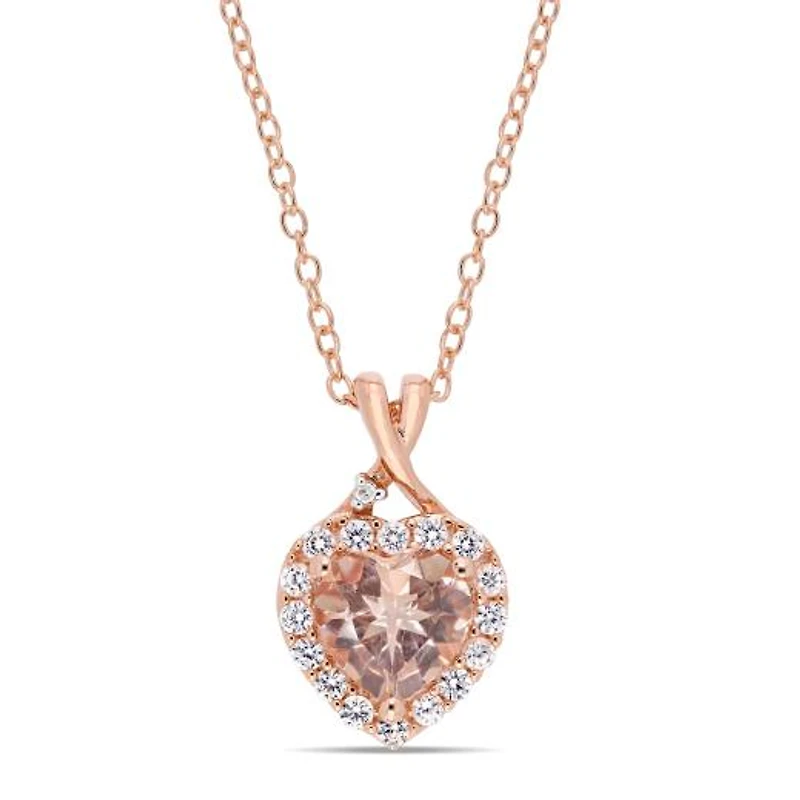 Julianna B Sterling Silver Morganite Created White Sapphire & Diamond Pendant