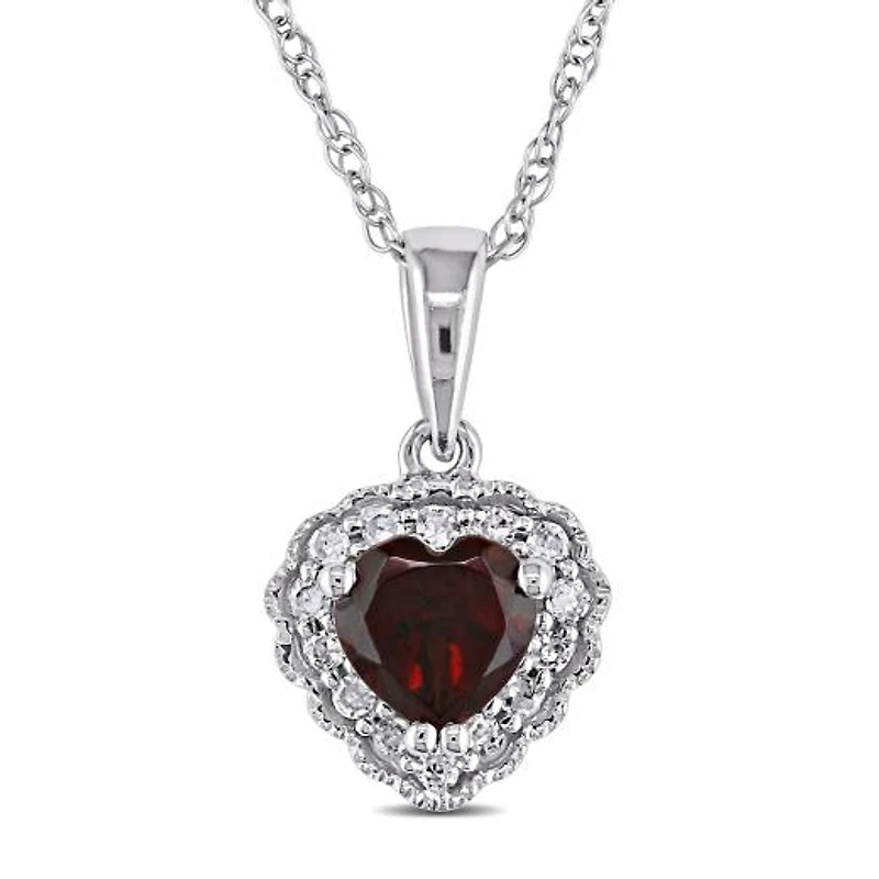 Julianna B 10K White Gold Garnet & Diamond Pendant with Chain
