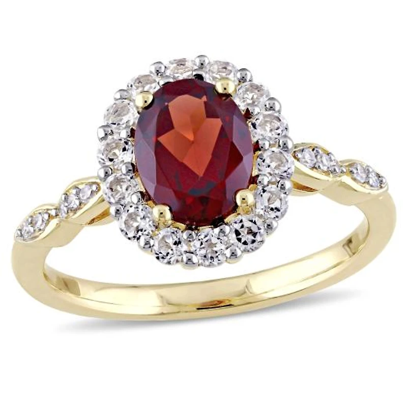 Julianna B 14K Yellow Gold Garnet White Topaz & 0.05CTW Diamond Fashion Ring
