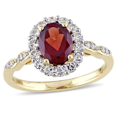 Julianna B 14K Yellow Gold Garnet White Topaz & 0.05CTW Diamond Fashion Ring