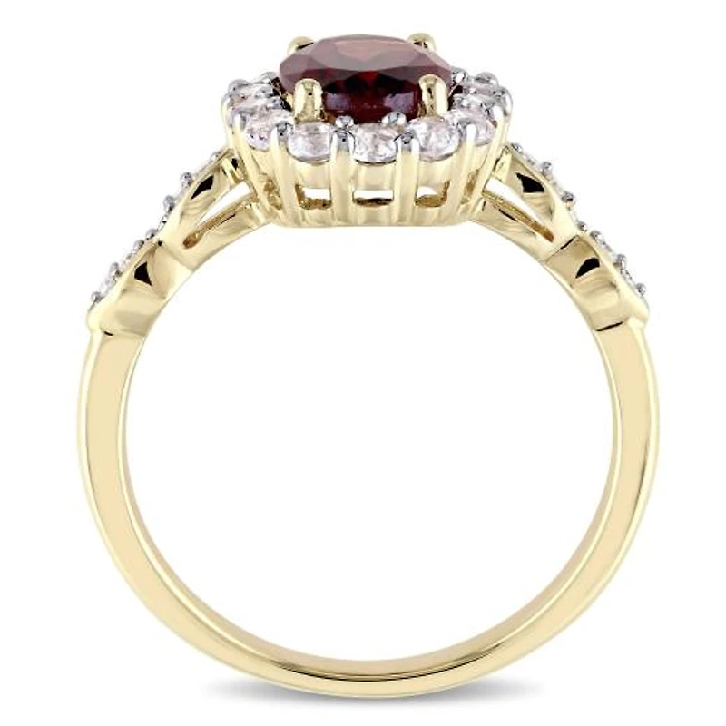 Julianna B 14K Yellow Gold Garnet White Topaz & 0.05CTW Diamond Fashion Ring