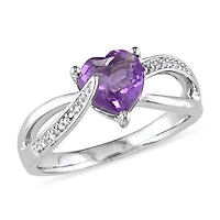 Julianna B Sterling Silver Amethyst & 0.05CTW Diamond Fashion Ring