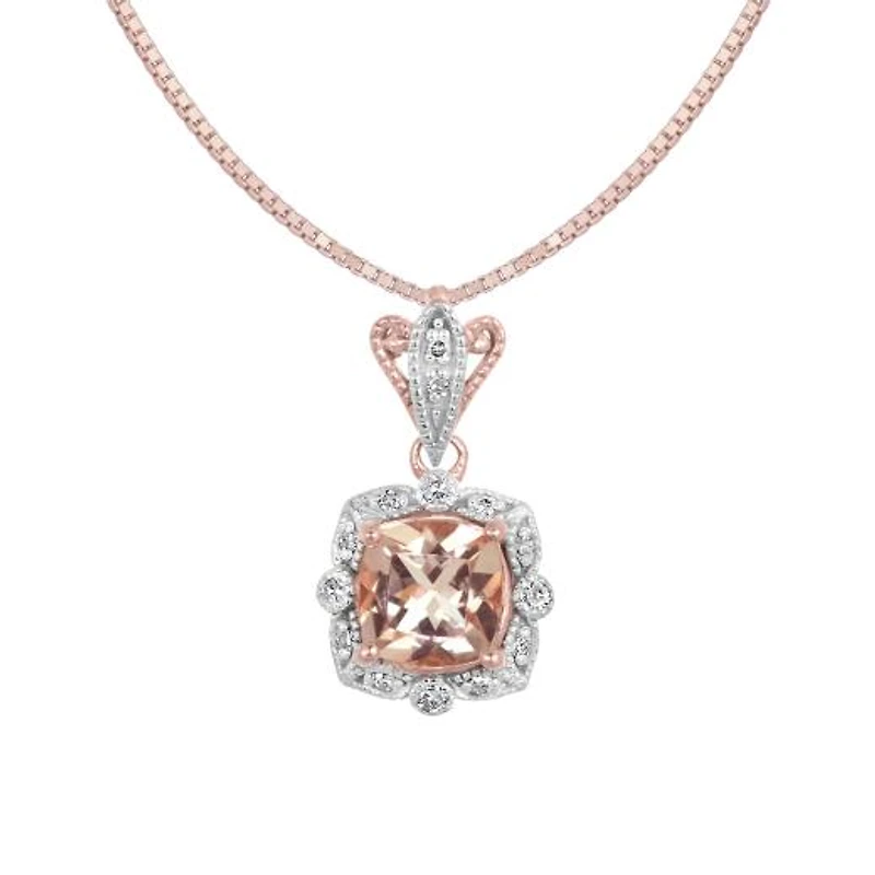 10K Rose Gold Morganite & Diamond Pendant with Chain