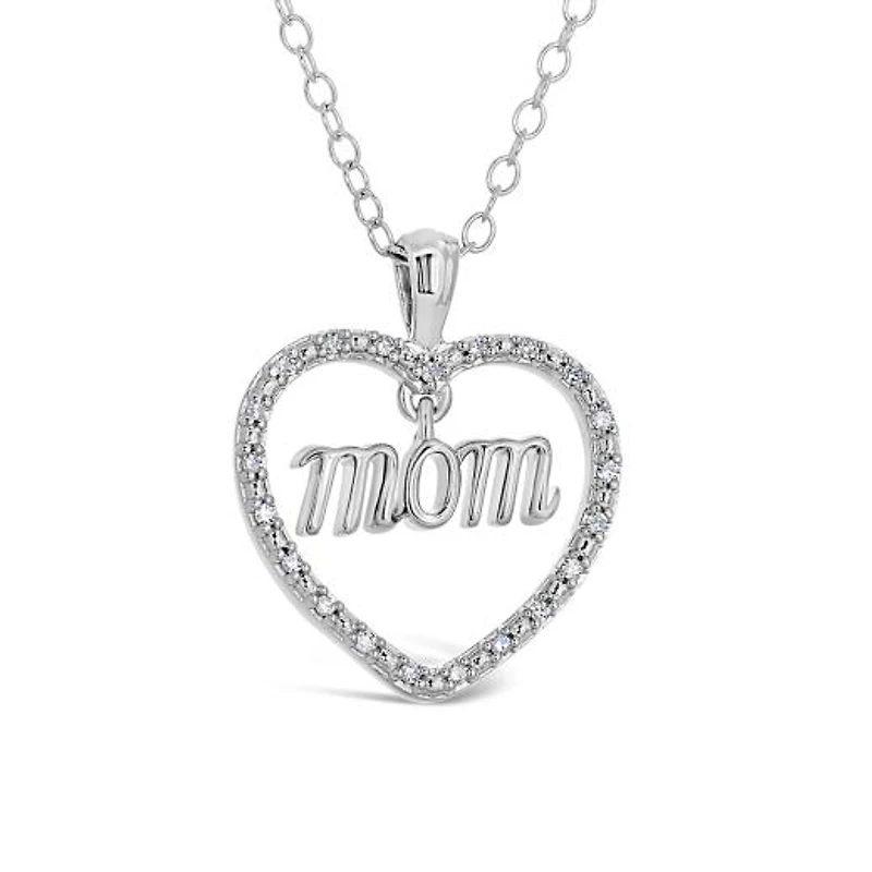 Sterling Silver Diamond Mom Pendant