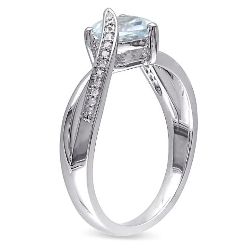 Julianna B Sterling Silver Aquamarine & 0.05CT Diamond Fashion Ring