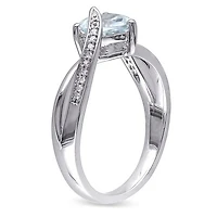 Julianna B Sterling Silver Aquamarine & 0.05CT Diamond Fashion Ring