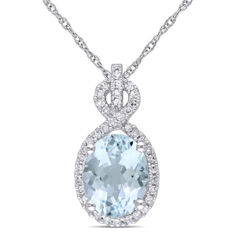 Julianna B 10K White Gold Aquamarine & Diamond Fashion Pendant with Chain